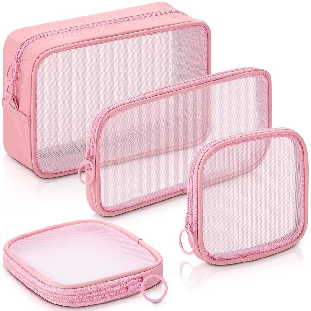 4 Pcs Mesh Makeup Bag Mesh Cosmetic Bag Travel Toiletry Pouch With Zipper Mini💞